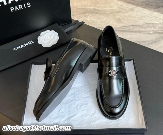 Low Price Chanel Shiny Calfskin Loafers Flat Black 120027