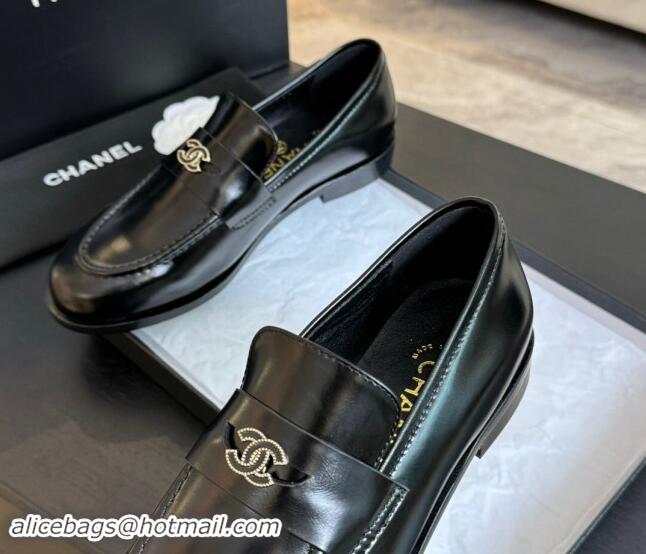 Low Price Chanel Shiny Calfskin Loafers Flat Black 120027