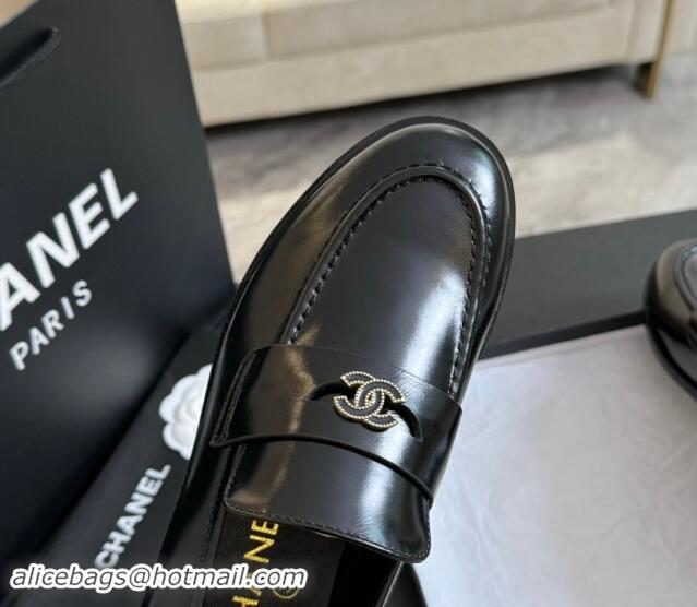 Low Price Chanel Shiny Calfskin Loafers Flat Black 120027