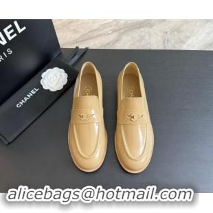 Good Quality Chanel Shiny Calfskin Loafers Flat Beige 1120029