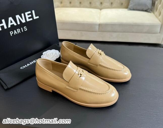 Good Quality Chanel Shiny Calfskin Loafers Flat Beige 1120029