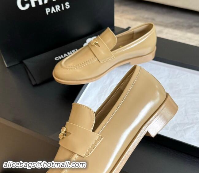 Good Quality Chanel Shiny Calfskin Loafers Flat Beige 1120029