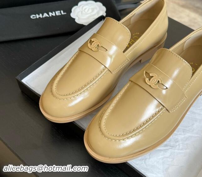 Good Quality Chanel Shiny Calfskin Loafers Flat Beige 1120029