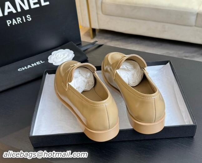 Good Quality Chanel Shiny Calfskin Loafers Flat Beige 1120029