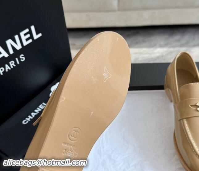 Good Quality Chanel Shiny Calfskin Loafers Flat Beige 1120029