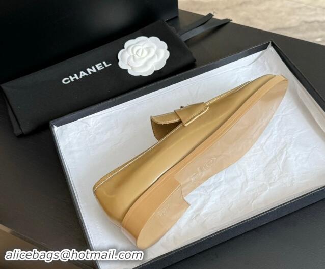 Good Quality Chanel Shiny Calfskin Loafers Flat Beige 1120029