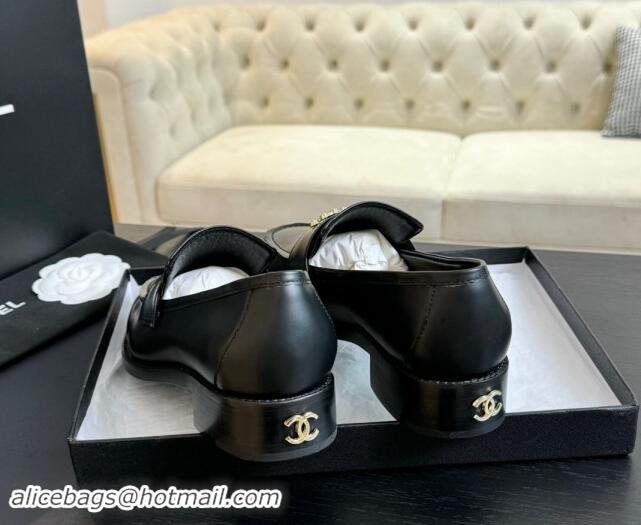 Luxurious Chanel Shiny Calfskin Loafers with Camellia CC G45663 Black 1120032