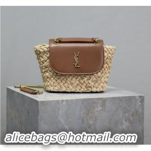 Top Grade Saint Laurent Mini Manon In Raffia Shoulder Bag Y8523 Naturel And Brick