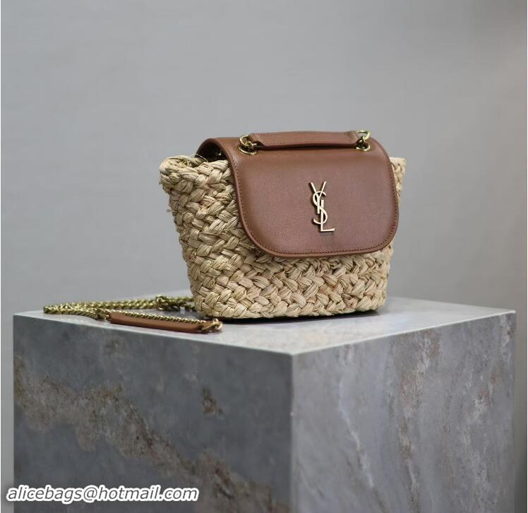 Top Grade Saint Laurent Mini Manon In Raffia Shoulder Bag Y8523 Naturel And Brick