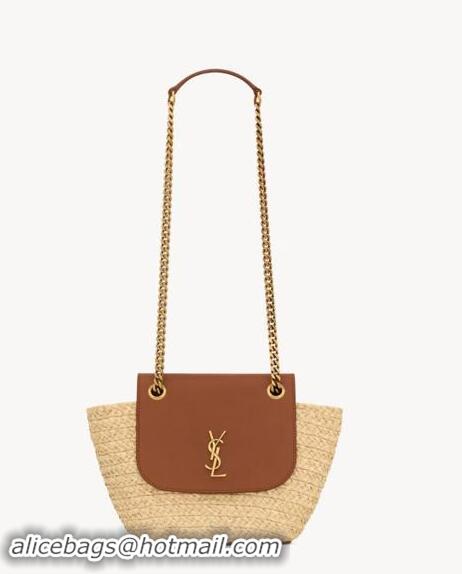 Top Grade Saint Laurent Mini Manon In Raffia Shoulder Bag Y8523 Naturel And Brick