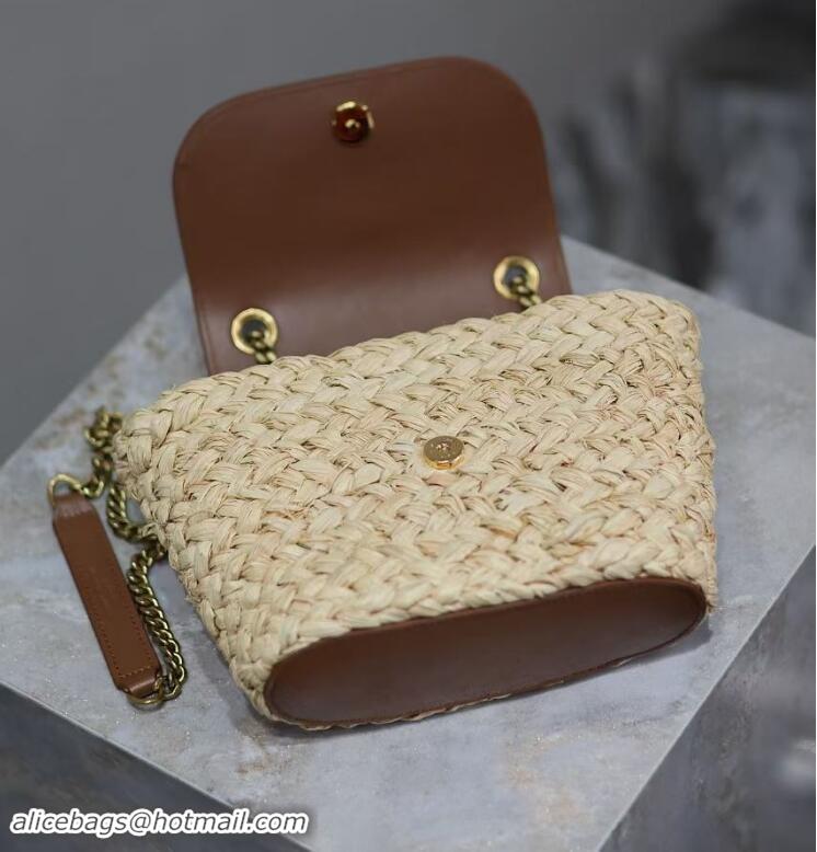 Top Grade Saint Laurent Mini Manon In Raffia Shoulder Bag Y8523 Naturel And Brick