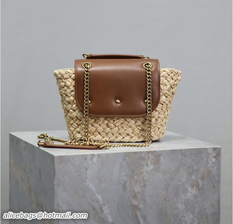 Top Grade Saint Laurent Mini Manon In Raffia Shoulder Bag Y8523 Naturel And Brick