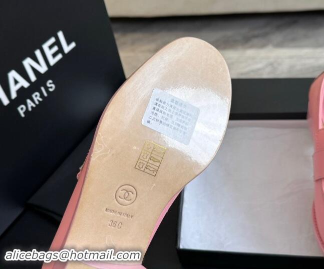 Best Price Chanel Shiny Calfskin Loafers with Camellia CC G45663 Light Pink 1120034