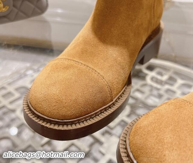 Charming Chanel Suede Ankle Boots with Side CC Camel Brown 120035