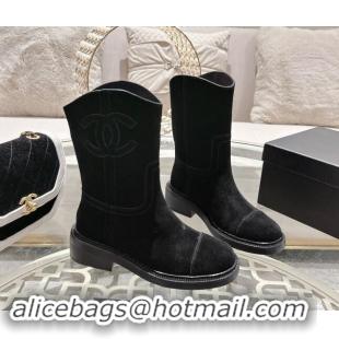 Low Cost Chanel Suede Ankle Boots with Side CC Black 120036