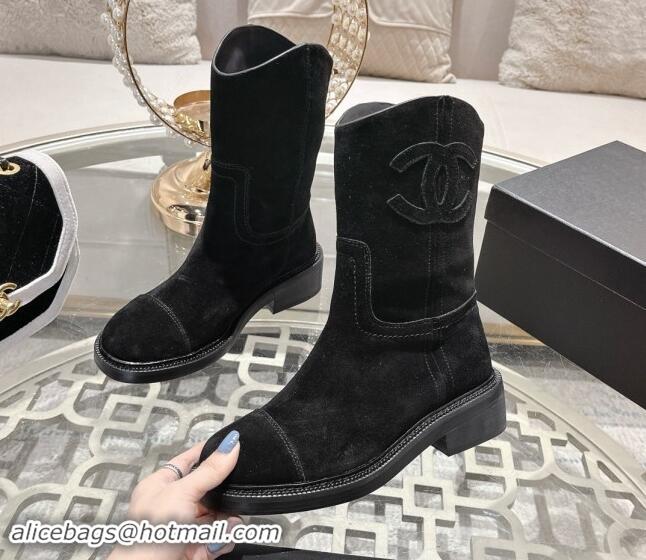 Low Cost Chanel Suede Ankle Boots with Side CC Black 120036