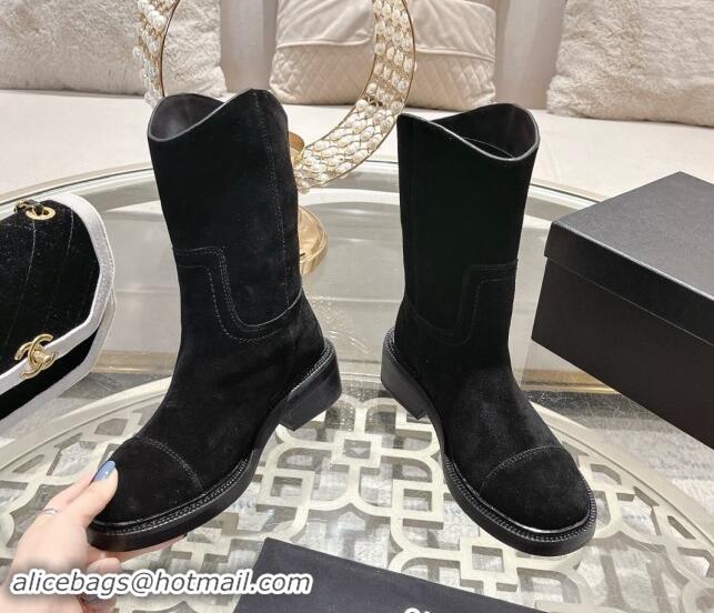 Low Cost Chanel Suede Ankle Boots with Side CC Black 120036