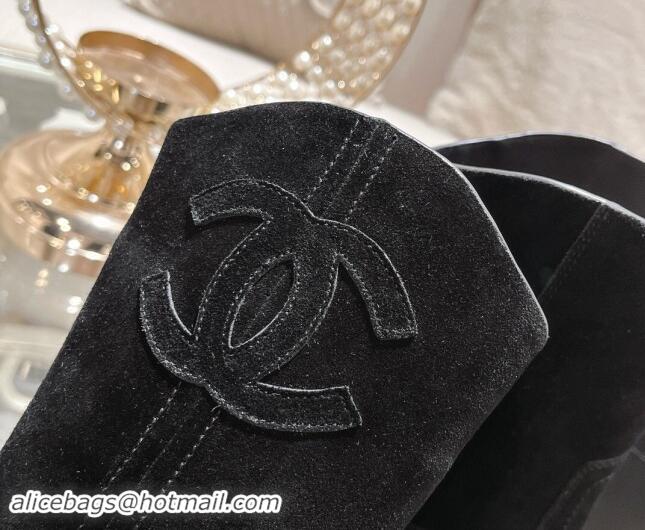 Low Cost Chanel Suede Ankle Boots with Side CC Black 120036