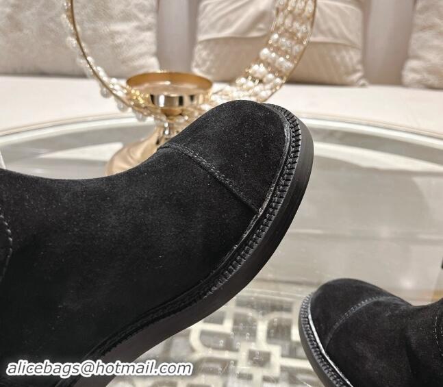 Low Cost Chanel Suede Ankle Boots with Side CC Black 120036