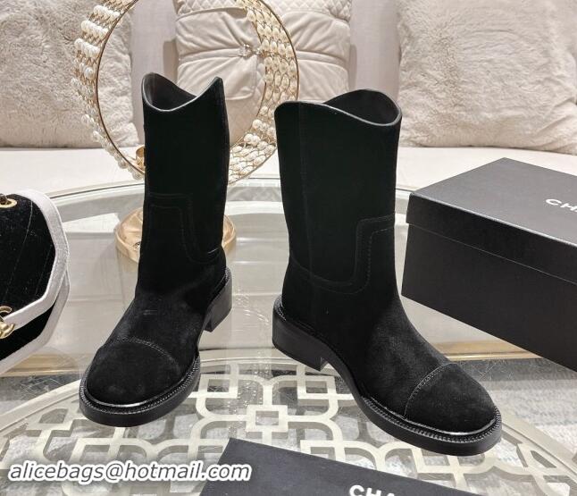 Low Cost Chanel Suede Ankle Boots with Side CC Black 120036