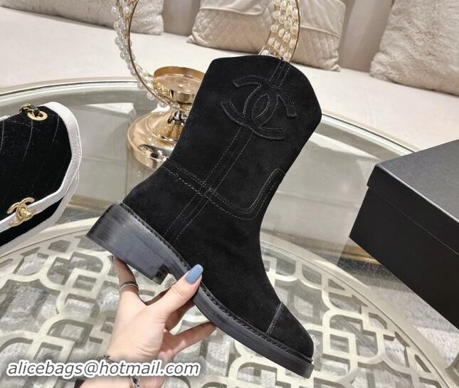 Low Cost Chanel Suede Ankle Boots with Side CC Black 120036