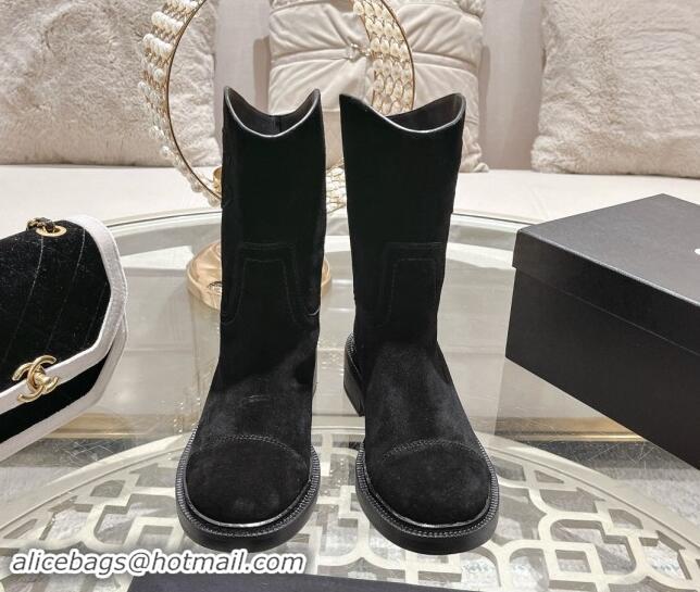 Low Cost Chanel Suede Ankle Boots with Side CC Black 120036