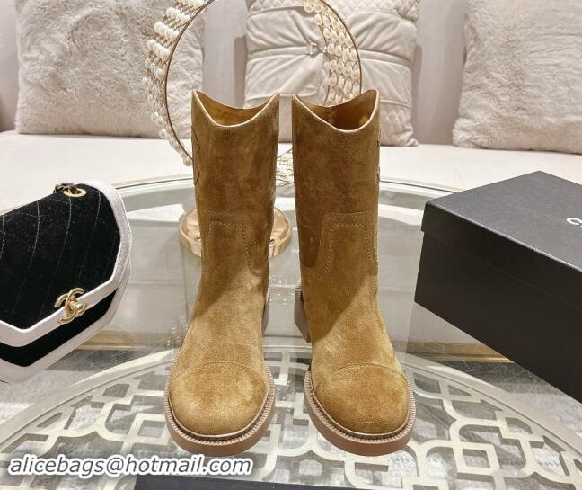 Lower Price Chanel Suede Ankle Boots with Side CC Dark Beige 1120037