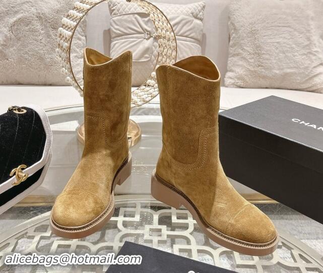 Lower Price Chanel Suede Ankle Boots with Side CC Dark Beige 1120037