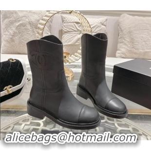 Perfect Chanel Matte Calfskin Ankle Boots with Side CC Black 1120038