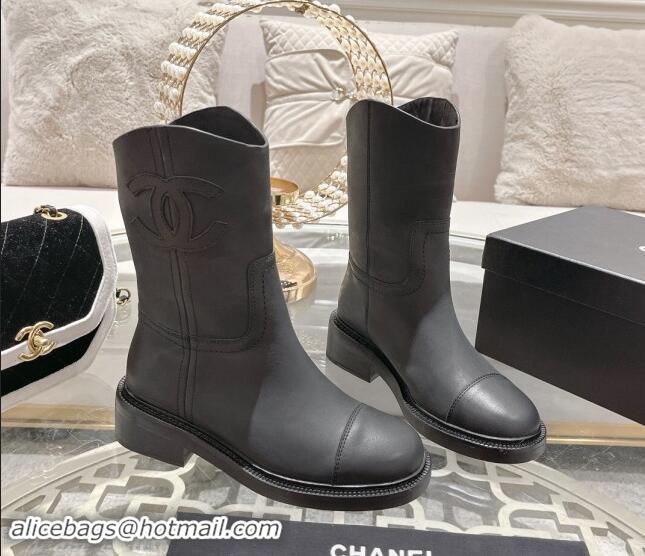 Perfect Chanel Matte Calfskin Ankle Boots with Side CC Black 1120038