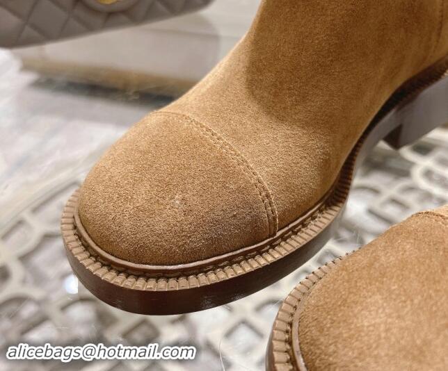 Classic Practical Chanel Suede Ankle Boots with Side CC Light Brown 1120039