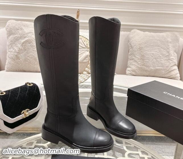 Funny Chanel Matte Calfskin Medium Boots 4cm with Side CC Black 1120041