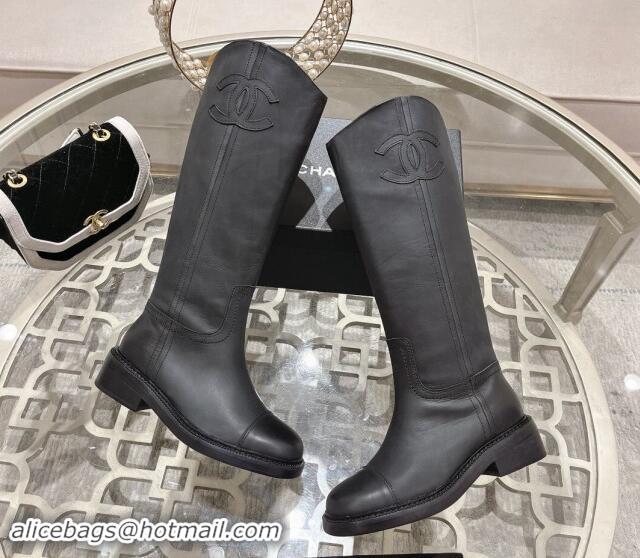 Funny Chanel Matte Calfskin Medium Boots 4cm with Side CC Black 1120041