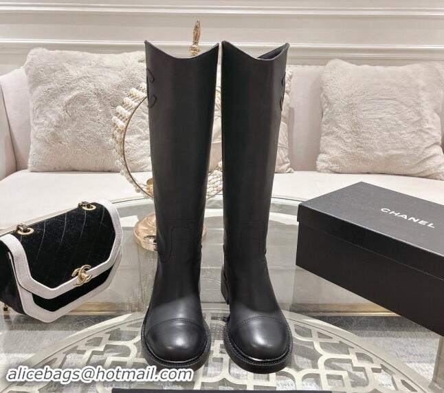 Funny Chanel Matte Calfskin Medium Boots 4cm with Side CC Black 1120041