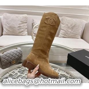 Affordable Price Chanel Suede Medium Boots 4cm with Side CC Light Brown 1120040