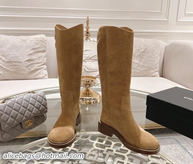 Affordable Price Chanel Suede Medium Boots 4cm with Side CC Light Brown 1120040