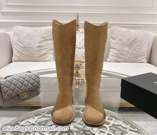 Affordable Price Chanel Suede Medium Boots 4cm with Side CC Light Brown 1120040