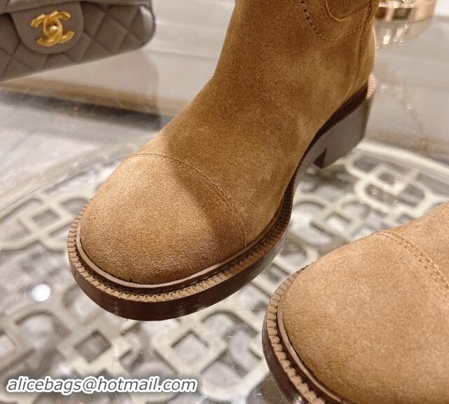 Affordable Price Chanel Suede Medium Boots 4cm with Side CC Light Brown 1120040