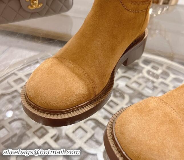 Duplicate Chanel Suede Medium Boots 4cm with Side CC Camel Brown 120042