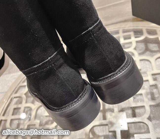 Duplicate Chanel Suede Medium Boots 4cm with Side CC Black 1120043