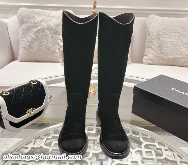 Duplicate Chanel Suede Medium Boots 4cm with Side CC Black 1120043