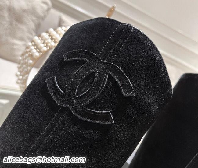 Duplicate Chanel Suede Medium Boots 4cm with Side CC Black 1120043