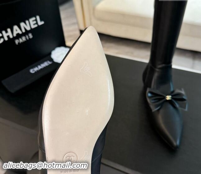 Buy Duplicate Chanel Stretch Lambskin High Boots Flat with Bow Black 120045