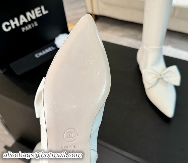 Reasonable Price Chanel Stretch Lambskin High Boots Flat with Bow White 1120046