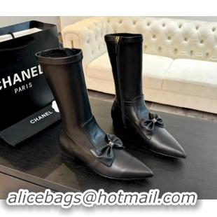 Buy Cheap Chanel Stretch Lambskin Ankle Boots Flat with Bow Black G45911 120049