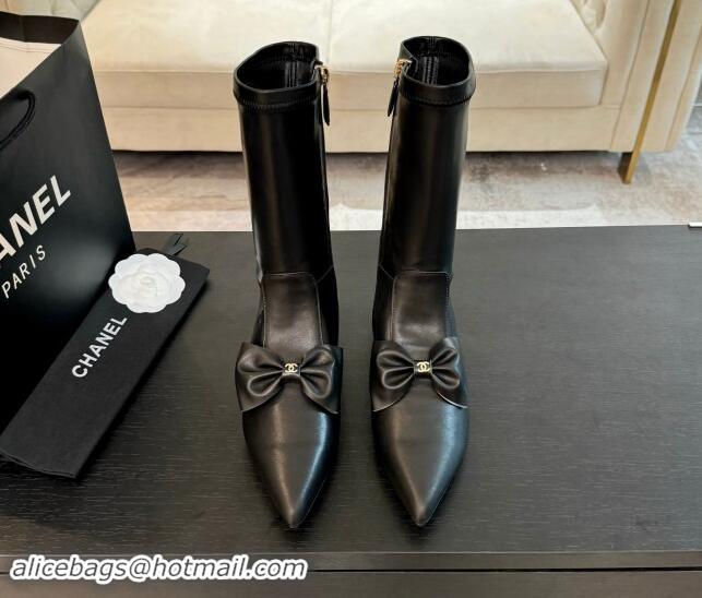 Buy Cheap Chanel Stretch Lambskin Ankle Boots Flat with Bow Black G45911 120049