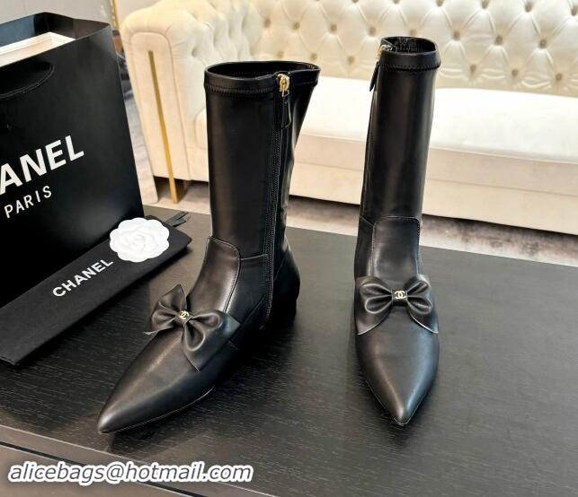 Buy Cheap Chanel Stretch Lambskin Ankle Boots Flat with Bow Black G45911 120049