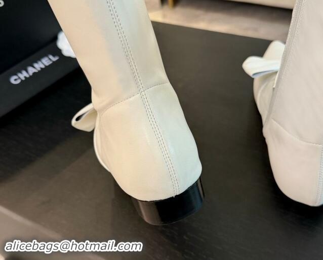 Low Cost Chanel Stretch Lambskin Ankle Boots Flat with Bow White G45911 120050