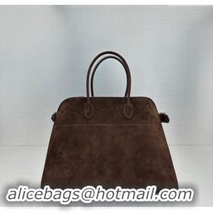 Best Price The Row Soft Margaux 15 Bag in Suede 1831 Dark Brown 2023