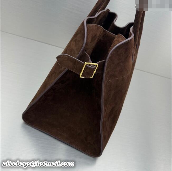 Best Price The Row Soft Margaux 15 Bag in Suede 1831 Dark Brown 2023